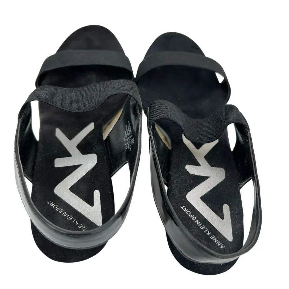 AK Sport Women's Florence Elastic Strap Espadrille Wedge Heels Black Size 8M